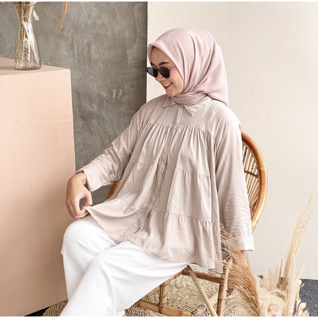 BEFAST - ZFS OOTD Wanita Blouse IYANA / SORA RUFFLE TUFT BLOUSE / Atasan Lengan Panjang / Blouse Polos Formal / Blouse Casual / Fashion Remaja Wanita Terabru 2022 / Termurah