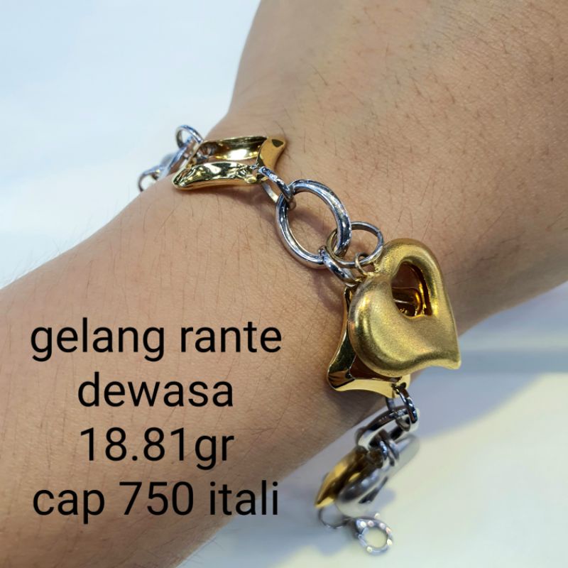Gelang Rante Tangan Emas Asli Mas Kadar 17K 750 Itali Rantai Model Love Heart Hati Putih