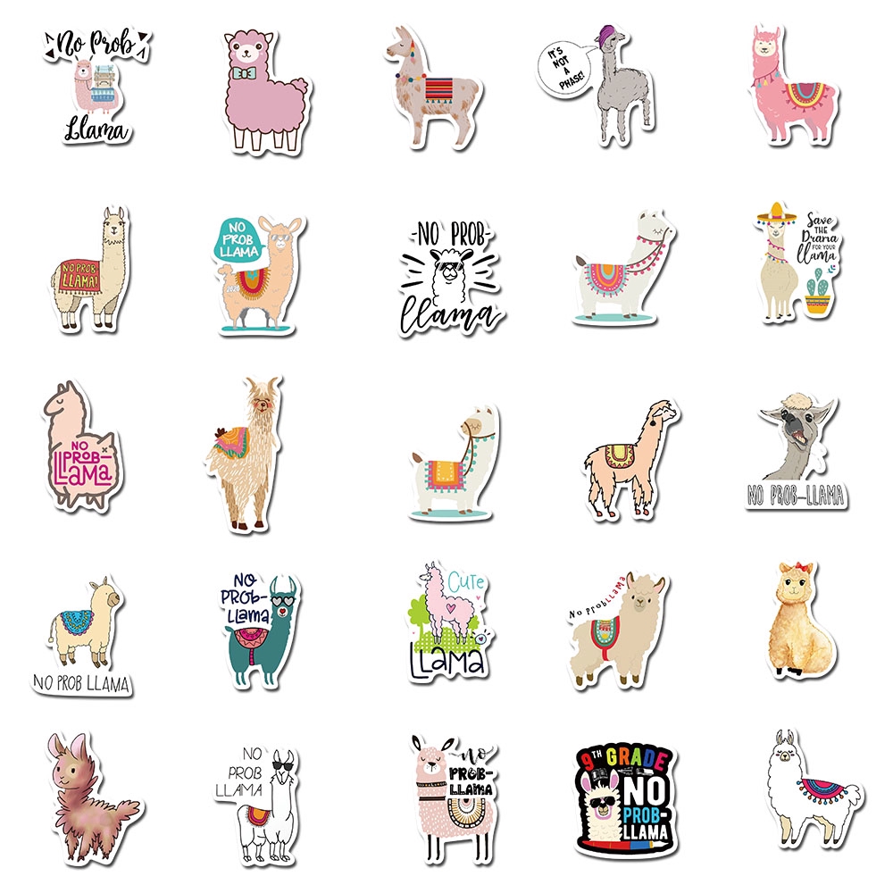 50PCS Cute Alpaca No Prob Llama Sticker Cool PVC DIY Guitar Luggage Animal Pet Decal Stickers Pegatina Gift