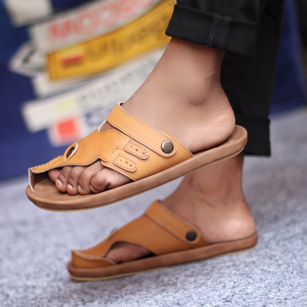 Sandal Kulit Sapi Asli Jepit Pria Casual Gaya Kekinian Terbaru Murah Semi Formal Pesta Kondangan Original Cevany Lucky