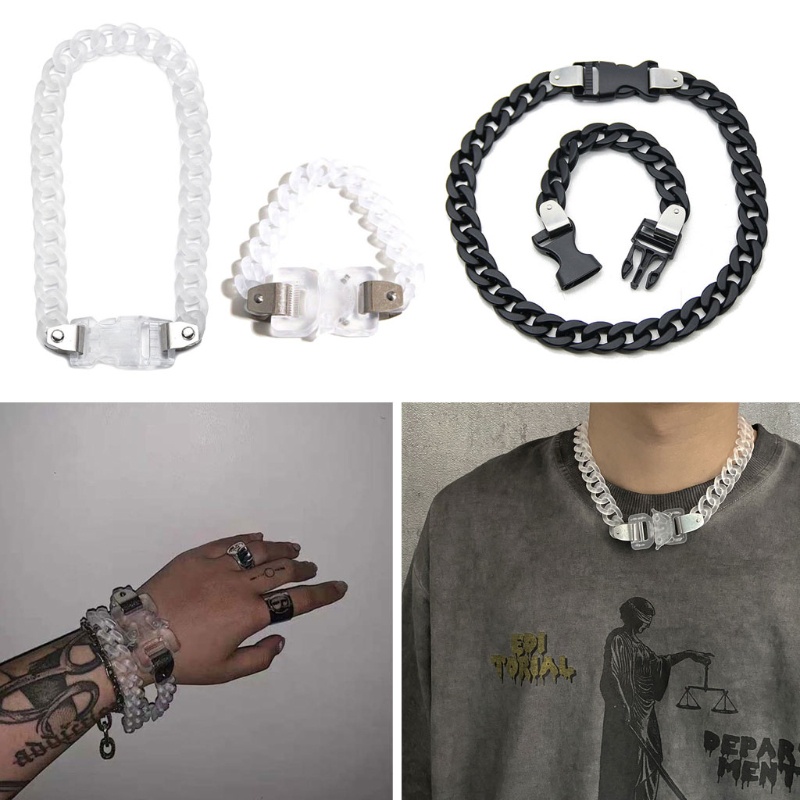SIY  2Pcs Cool Acrylic Wide Chain Buckle Bracelet Necklace Rock Punk Transparent Chain Chunky Choker Necklace Fashion Jewelry