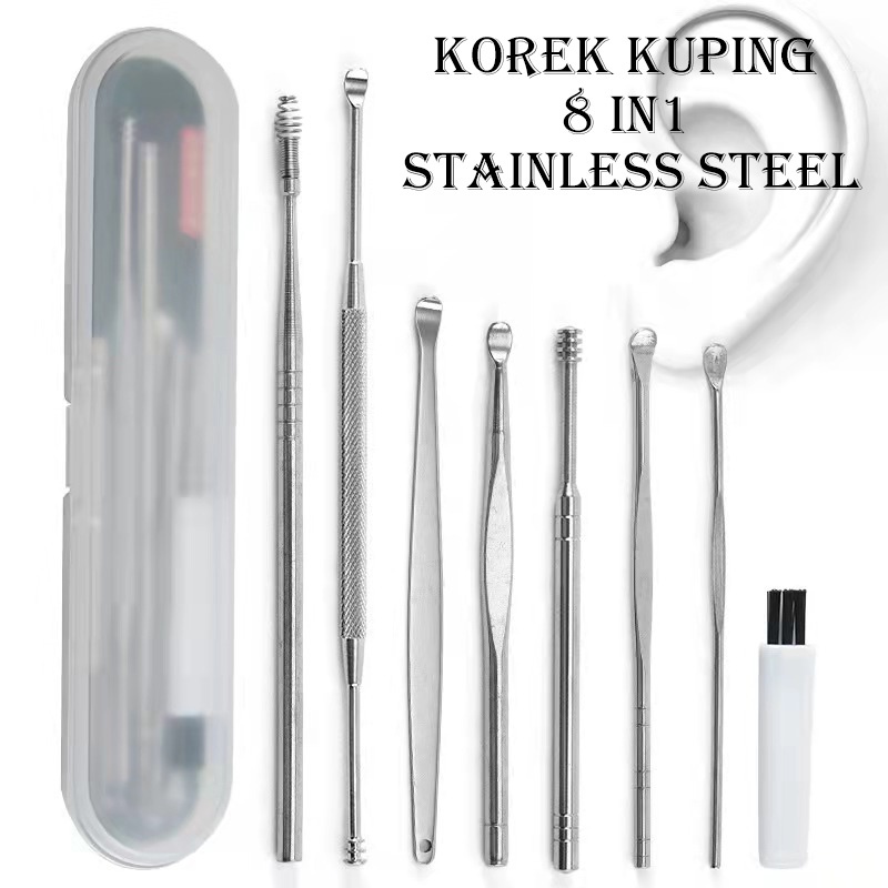 KOREK KUPING 8 IN 1 STAINLESS STEEL PREMIUM / PEMBERSIH TELINGA 8 IN 1 STAINLESS STEEL