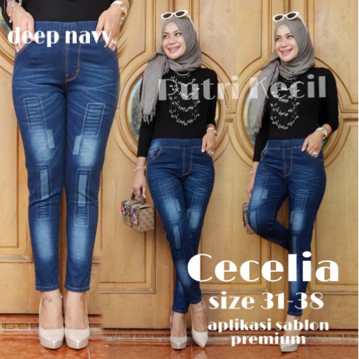 SIZE 31-38!! CECELIA JEGGING aplikasi sablon premium Terkini Murah Lebay