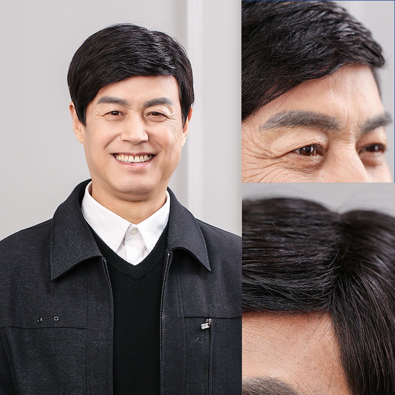 【Pengiriman cepat】Wig pria wig rambut asli pria paruh baya dan orang tua wig rambut pendek rambut as