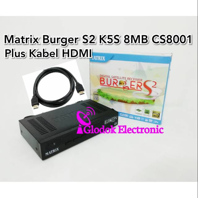 RECEIVER PARABOLA MATRIX BURGER S2 K5S 8MB CS8001 DVBS2 HD PVR PLUS KABEL HDMI EVINIX BURGERS2 MPEG4