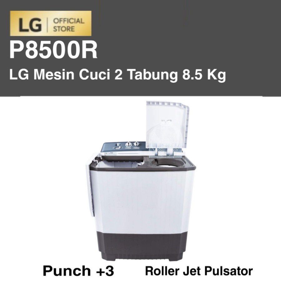 LG P8500R Mesin Cuci 2 Tabung 8.5 Kg Light Grey