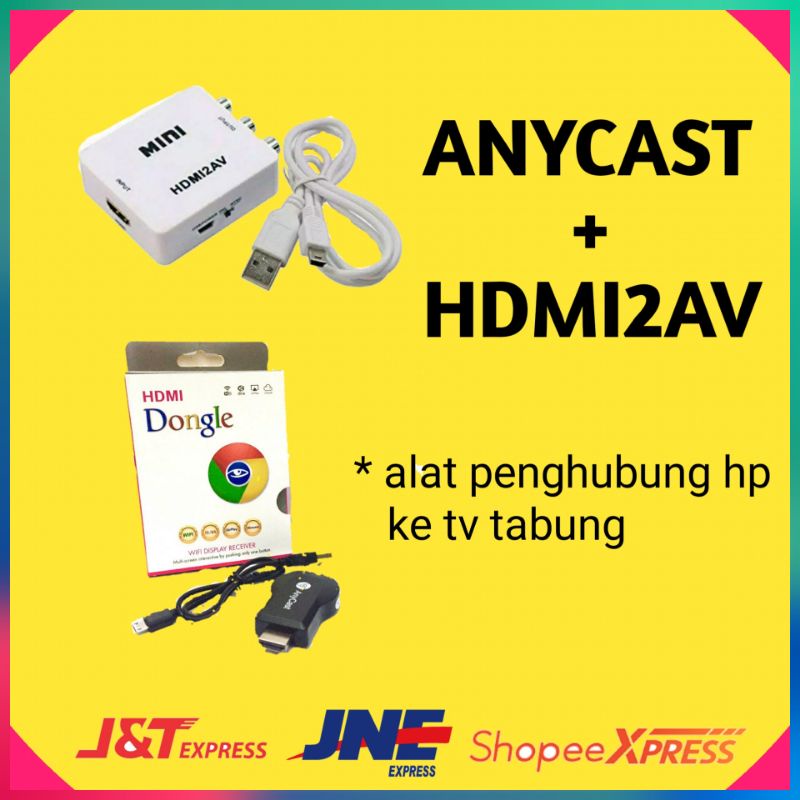 HDMI TV TABUNG | HDMI DONGLE + HDMI TO AV | ANYCAST DONGLE BUAT TV TABUNG | ALAT DARI HP KE TV