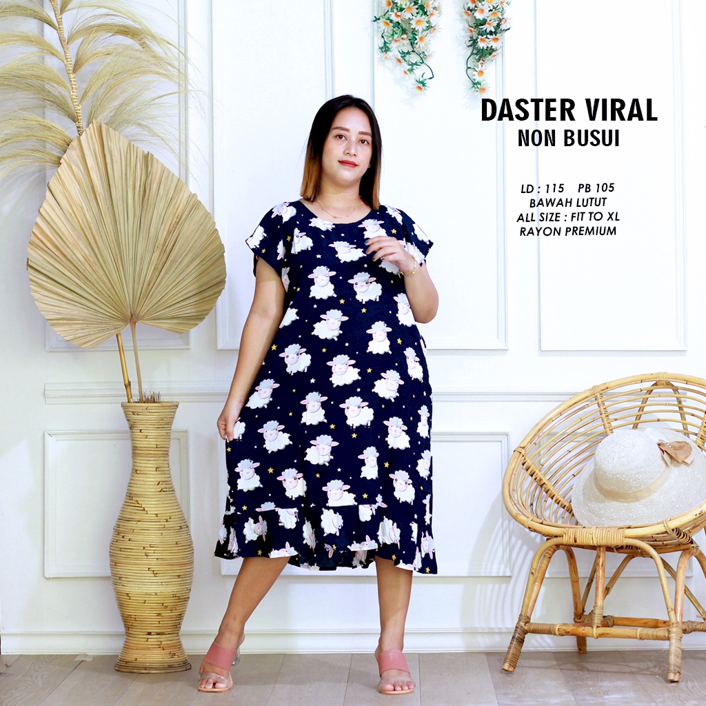 DASTER RUFFLE | DASTER VIRAL MOTIF | DASTER KEKINIAN | DASTER RAYON MURAH BAWAH LUTUT NON BUSUI-MOTIF 09
