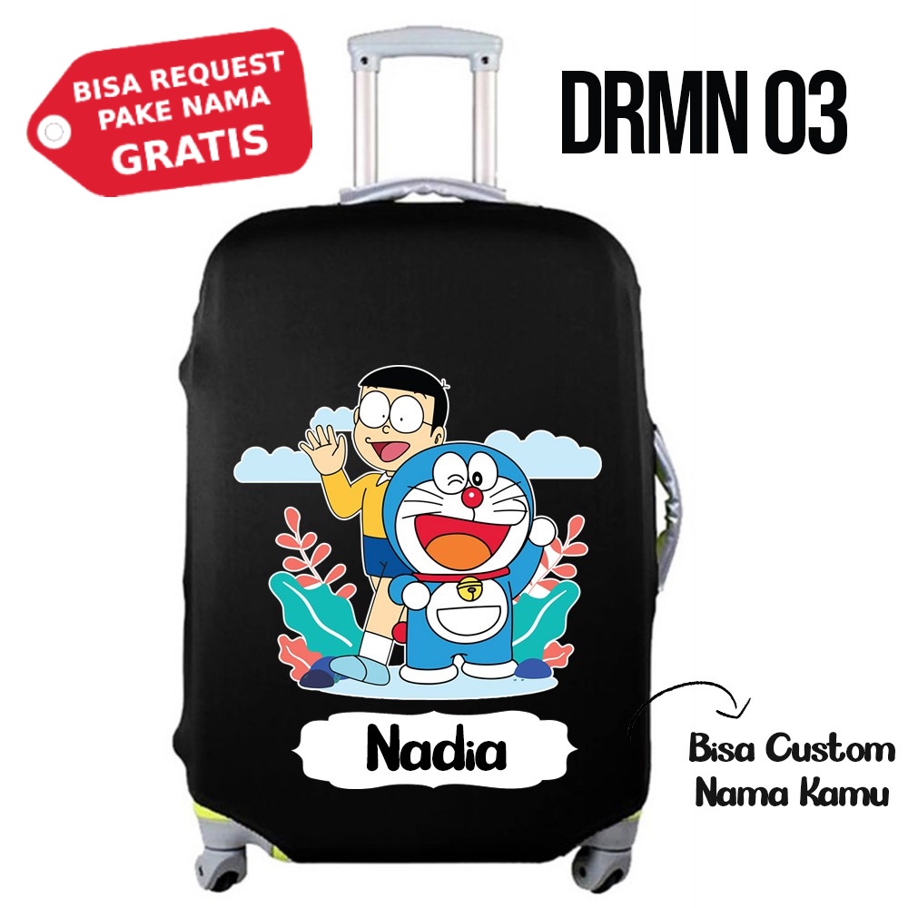 Sarung Koper Doraemon Desain Ukuran Kabin S M L Hitam Elastis Besar Cover Luggage Elastic Cabin Samo