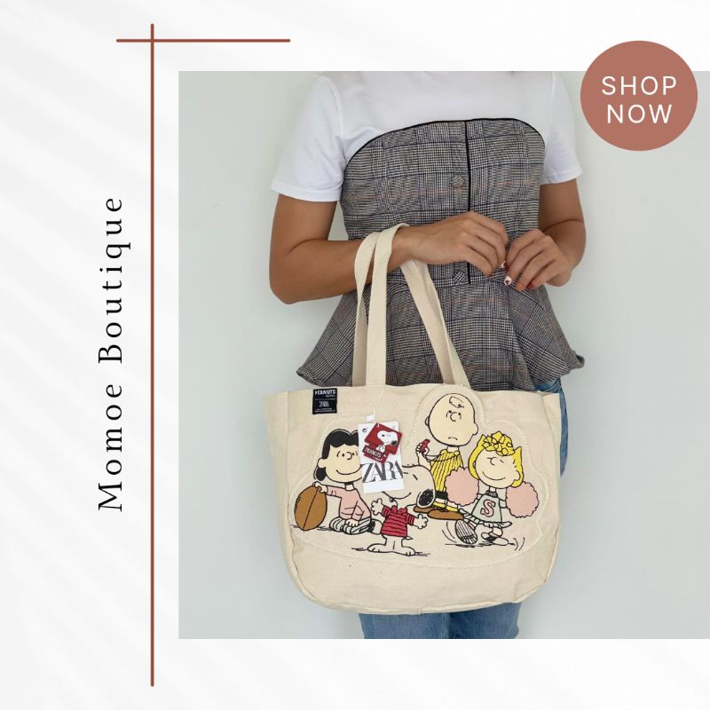 ZZ496 Zara Snoopy and friends canvas tote bag