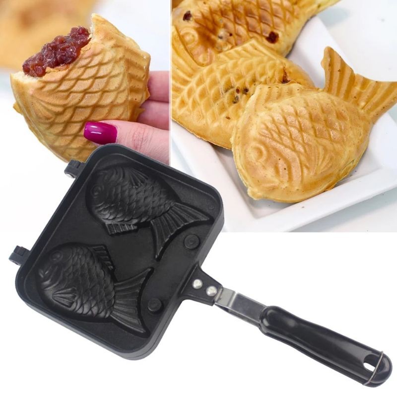 2 Cetakan Tidak Lengket Ikan Taiyaki Berbentuk Wajan Wafel Pembuat Kue Panggang Bakeware Dapur