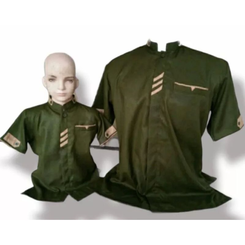 Baju Koko Couple Anak & Ayah Warna Hijau Army Bahan Toyobo Adem