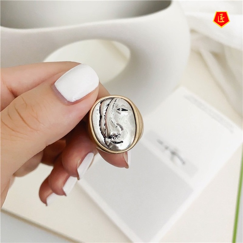 [Ready Stock]Creative 18K Gold Exaggerated Geometry Mask Ring