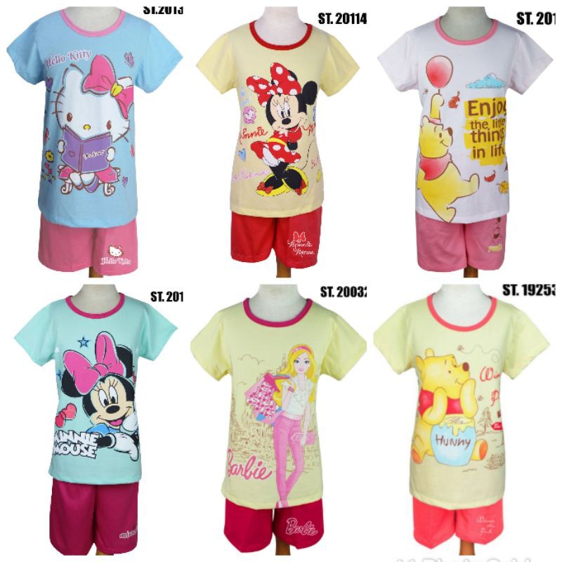 cutie honey setelan anak baju kaos tidur main perempuan cewek cewe hello kitty minnie mouse barbie