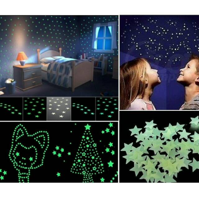 100pcs Sticker Fosfor Star Glow In The Dark Wallstiker Bintang Hiasan Dekorasi Dinding Fluorescent