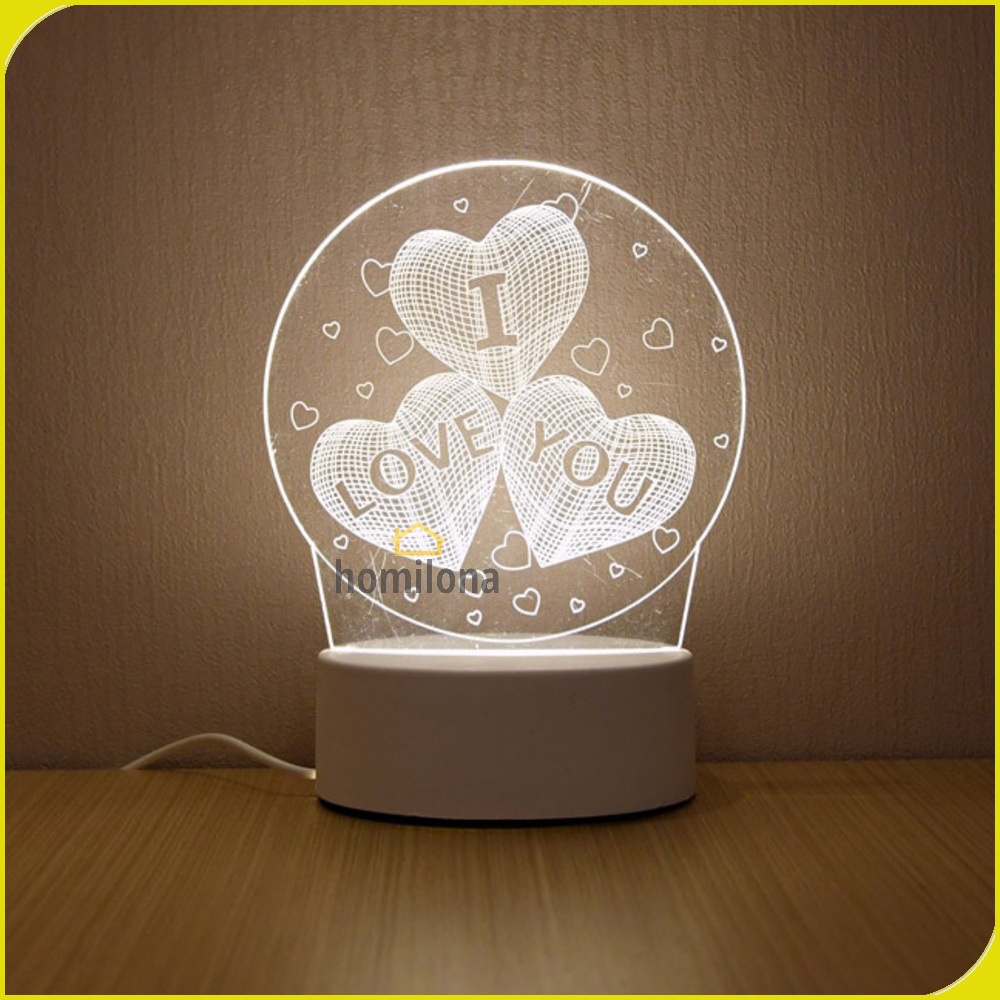 Lampu 3D LED Transparan Design I LOVE YOU - SOLOLANDOR LD3200 - White