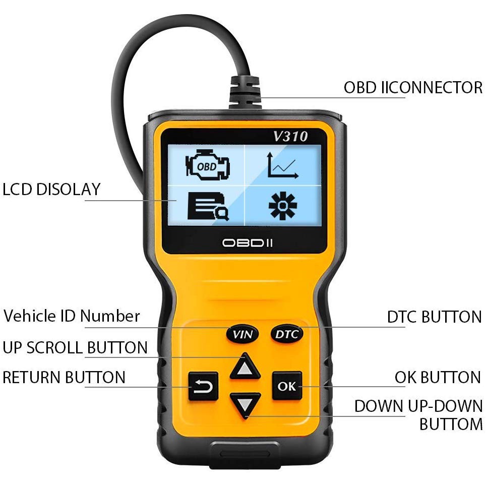 Alat OBD2 Pembaca Kode Diagnostik Mobil Otomotif Car Diagnostic Tool - V310 - Yellow