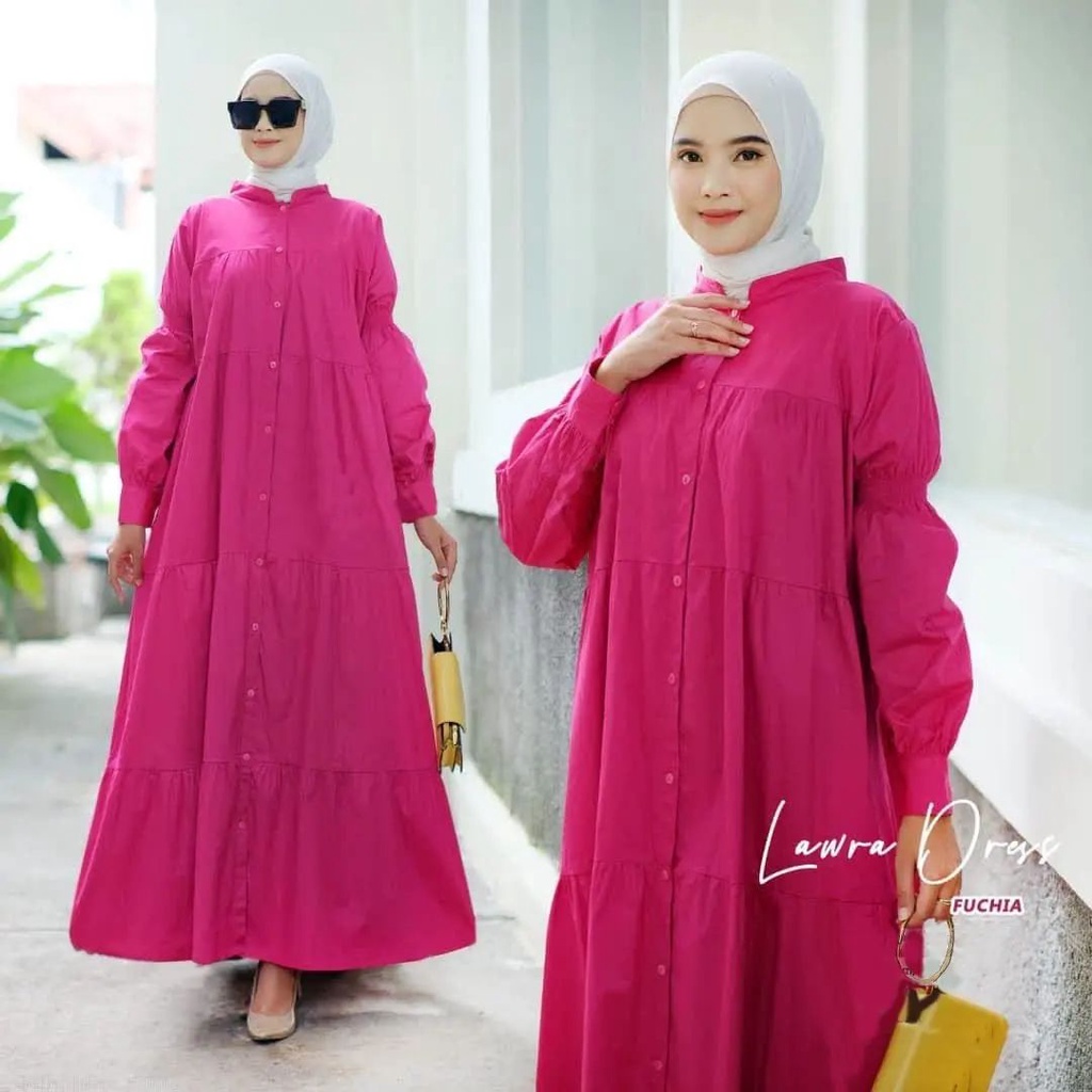 Laura Dress / Long Dress Wanita Terbaru 2022 / Dress Muslim Katun Rayon Polos Terlaris / GOM