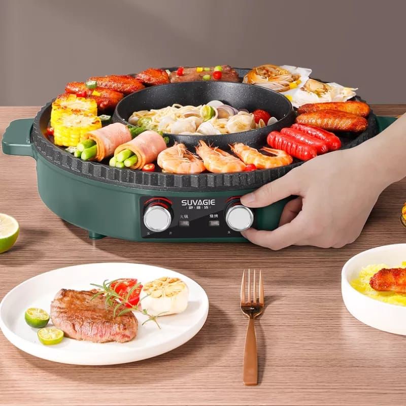 PANCI GRILL DAN STEAMBOAT SHABU LISTRIK 2IN-1 PREMIUM QUALITY HOKKY