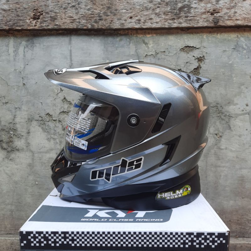 Helm MDS SUPER PRO Superpro SOLID 2 VISOR || MDS Cross hitam doff Glossy putih abu abu Original