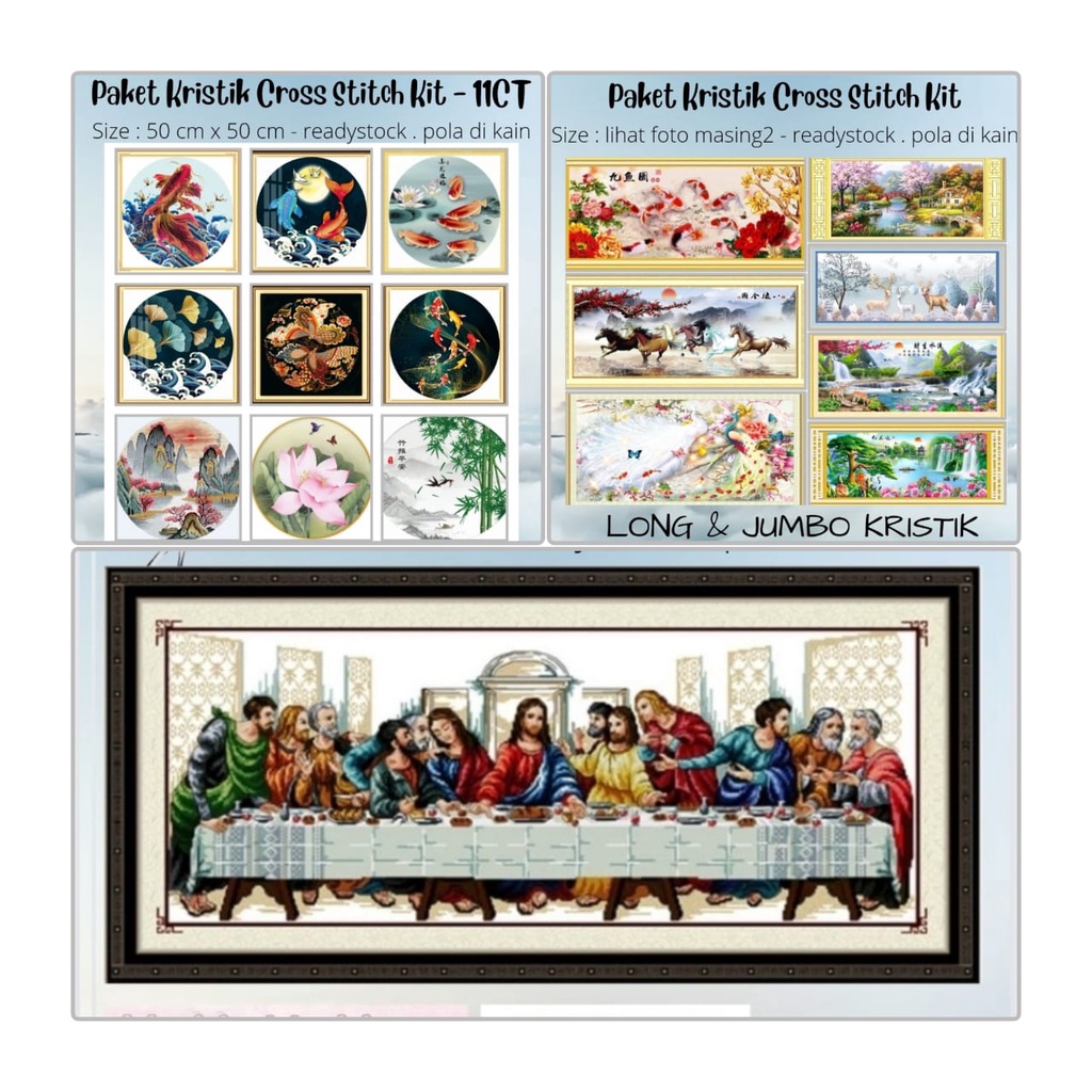 PAKET sulam Cross Stitch kristik perjamuan kudus the last supper kristik, kristik koi, kuda, merak 1