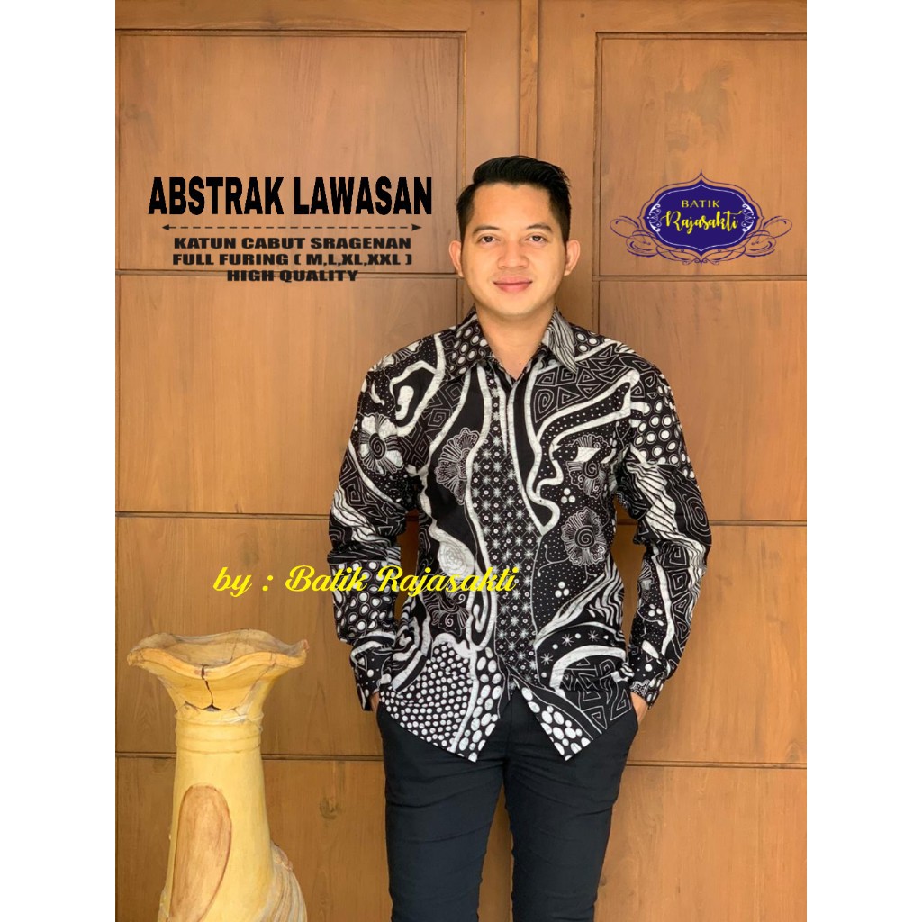 ABSTRAK LAWASAN RAJASAKTI KEMEJA BATIK SOLO PRIA LENGAN PANJANG LAPIS FURING ATASAN BATIK PREMIUM MODERN KATUN HALUS BAHUWIRYA  BANAMITRA BANAMITRA PUTIH BANGSAWAN BAYU PUTRA BERLIAN BIRU BHARATAYUDA BIMASENA BIRENDRA BIRU INDAH BRAHMAKERTA BRAHMAKERTA