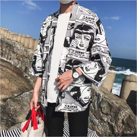 Kardigan Pria Import Desain Gaya Jepang Cardigan Cowok Baju Pantai ala Kimono