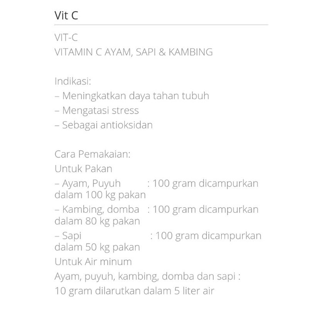 vit-c vitamin c 100 gram untuk ayam sapi kambing-raid all