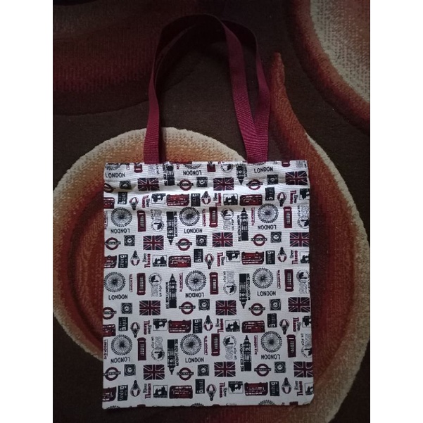 Tas Cangklong Tote Bag Tas Canvas Tas Kuliah Canvas Bag Murah Motif London