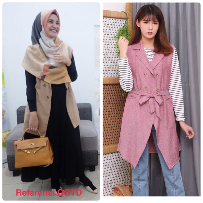 BN33 Zara Square Vest Murah Rompi Wanita Baru Berkualitas Model Motif Tartan Abu Berkualitas