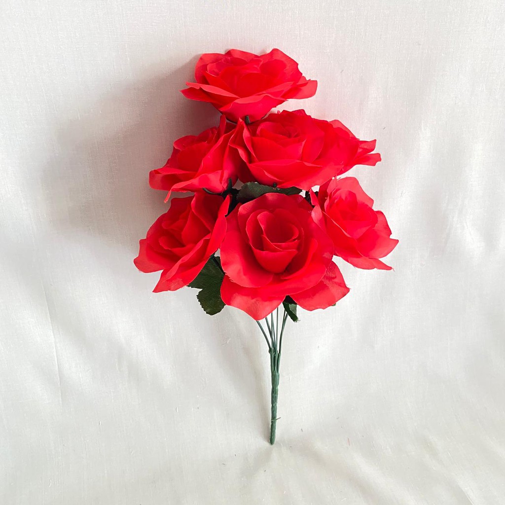 Bunga Mawar Rose Dekor X7 (satuan) Bunga Artificial / Bunga Plastik / Bunga Dekorasi / Pernikahan-Merah