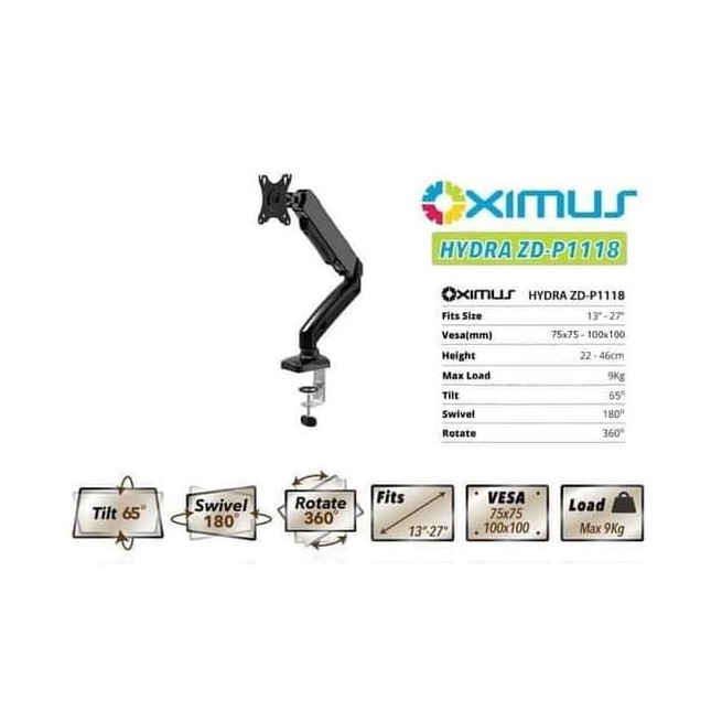 Bracket Oximus Hydra ZD-P1118 (13&quot;- 27&quot;) Bracket Jepit Meja 1 LCD HITAM
