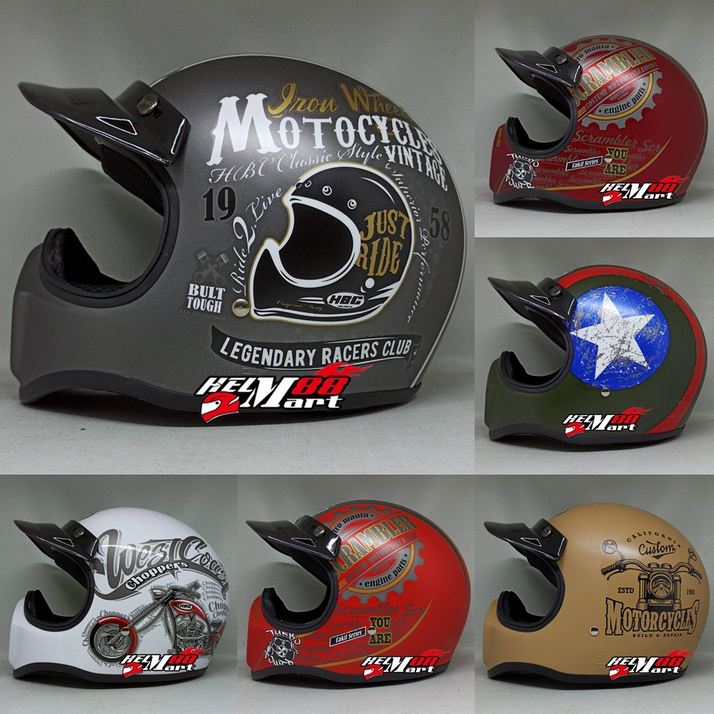 Helm HBC Cakil Motif Helm Cakil Retro Klasik Helm Fullface