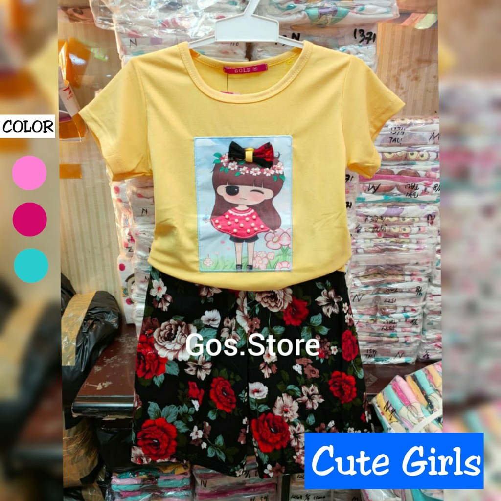 gos GOLD PJG Baju Anak Perempuan Setelan Kulot Panjang Kaos Lucu Anak Cewek