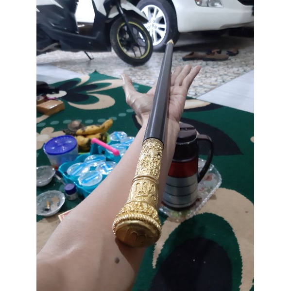 tongkat komando kayu galih kelor hitam full tenggelam dg accsesories wesi kuning