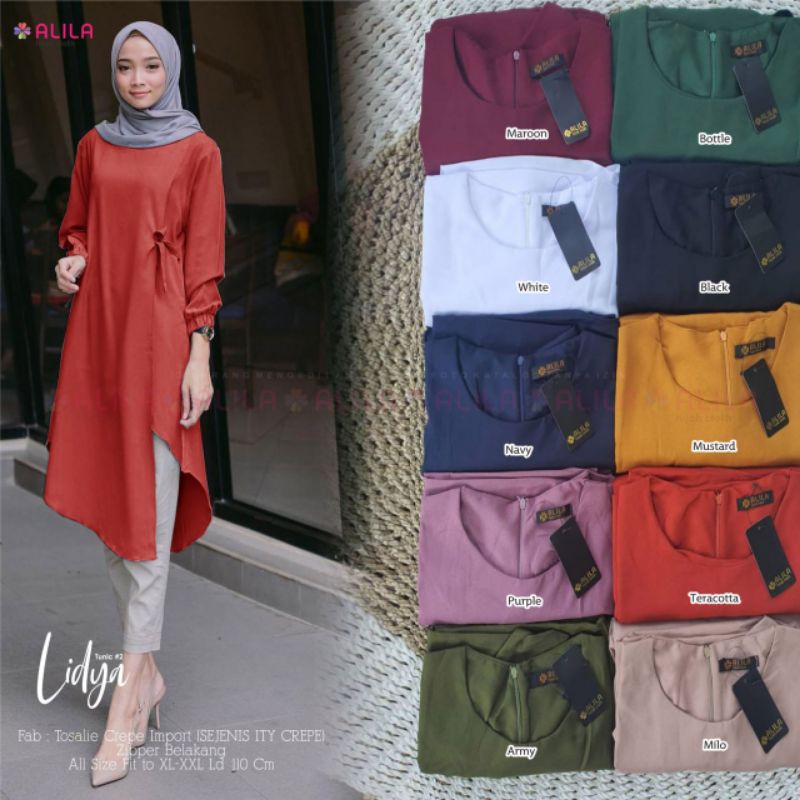LIDYA TUNIK / PREMIUM CREPE IMPORT HALUS ADEM / ALL SIZE /  TUNIK / ORI BY ALILA