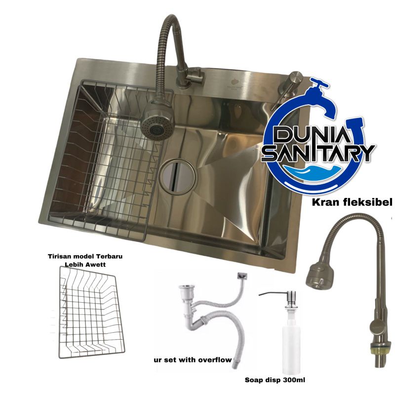 Paket Kitchen sink GOLDEN HAND 6045 By onan bak cuci piring stainless Sus 304 jaring