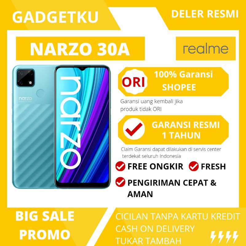 NARZO 30A RAM 4/64 BARU GARANSI RESMI REALME HARGA TERMURAH DAN TERLENGKAP ORIGINAL REALME NARZO 30A