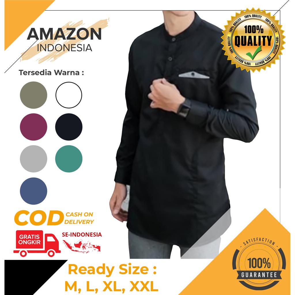 Baju Koko Alzy Dewasa Lengan Panjang Warna Hitam Material Catton Adem Serap Keringat