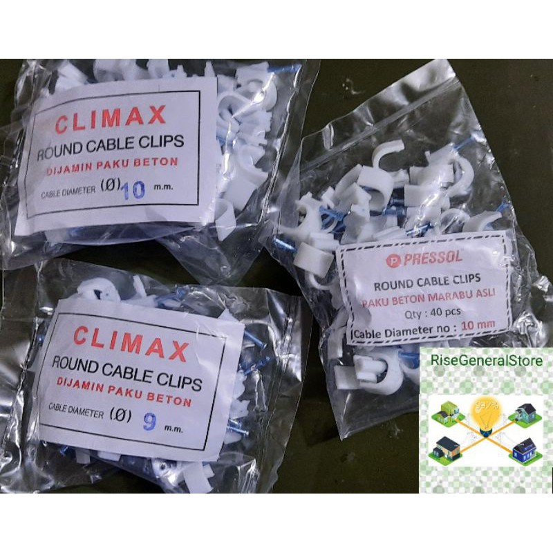 Paku beton asli MARABU / CLIMAX klem kabel 9, 10 mm (diameter) ke tembok / beton / dinding