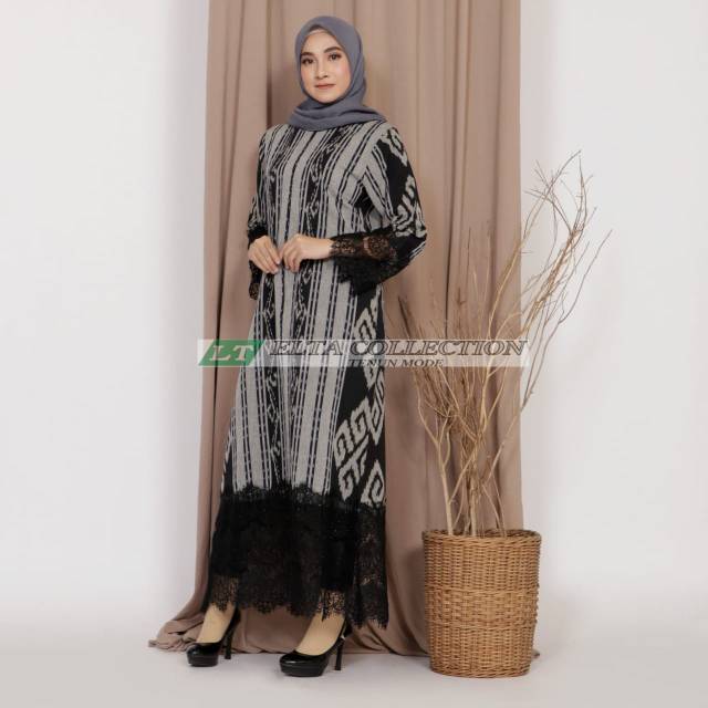 Gamis tenun etnik mix brokat long dress