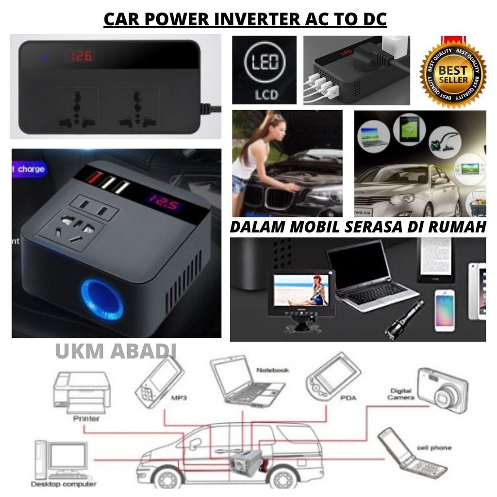 Power Inverter Converter Mobil DC 12v Arus Aki ke PLN AC 220V Charger USB 111131