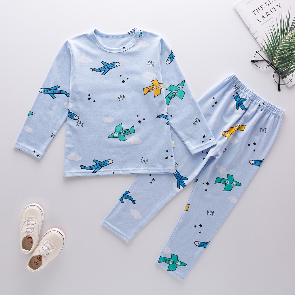 Setelan Baju Tidur Anak Laki-laki Bahan katun lengan panjang Piyama Anak Cewek sleepwear import-4