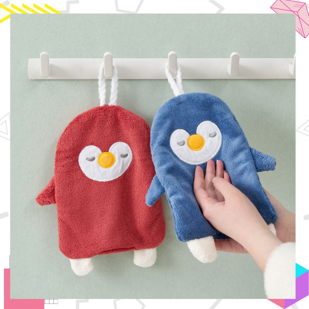 LEXJAKARTA  Kain Lap Tangan Karakter Pinguin Lucu Dan Unik / Lap Tangan Microfiber / Lap Tangan Gantung / Handuk Tangan / Lap Tangan Handuk / Kain Lap Serbet Dapur