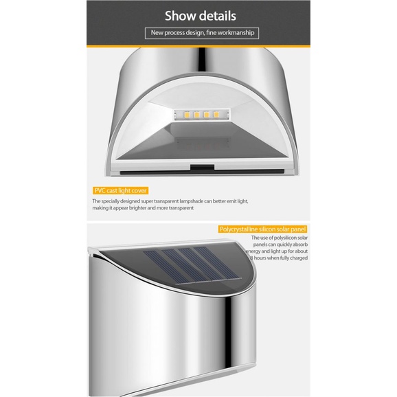 2PC Outdoor Solar Light Stair Step Light Stainless Steel Simple Pane Wall Light Waterproof Wall Light OWT