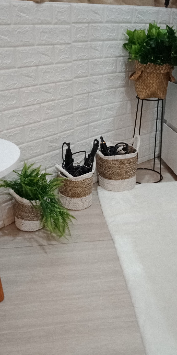 Keranjang Meja Set Isi 3pc White Anyaman Cover Pot Tanaman/scandynavian