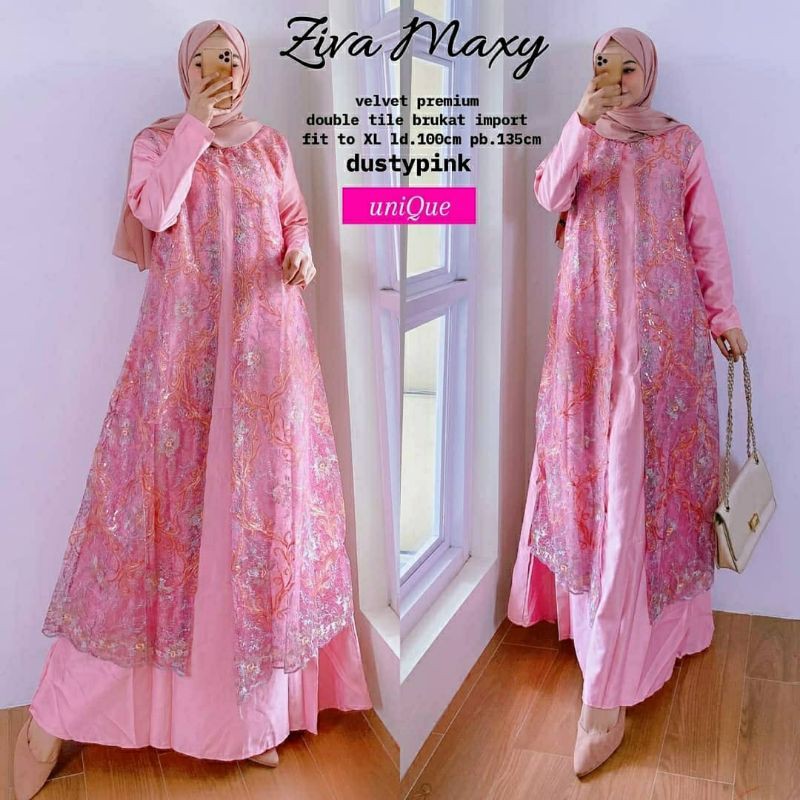 Zira Maxy, GAMIS WANITA MUSLIM CANTIK FIT XL BAHAN VELVET PREMIUM DOUBLE TILE BROCADE IMPORT LD 100 OOTD MODIS