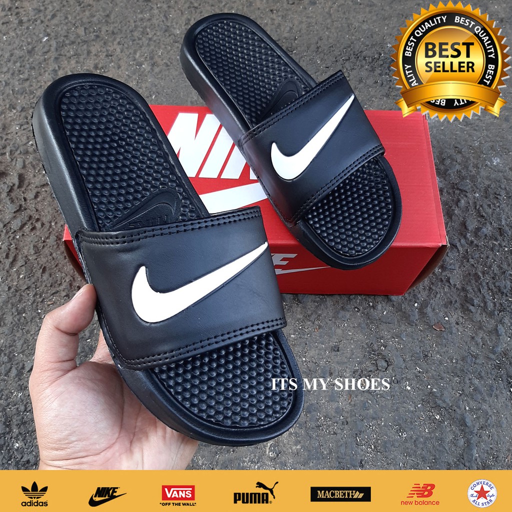  Sandal  Slop Nike  Bennasi Hitam Logo Putih  Shopee Indonesia