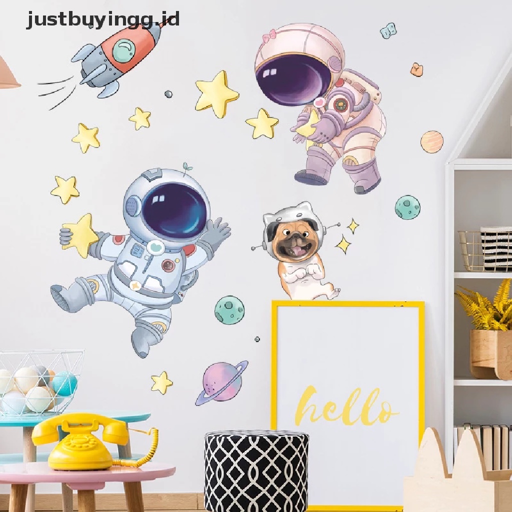 Stiker Dinding Desain Astronot Luar Angkasa Dapat Dilepas Untuk Dekorasi Kamar Anak