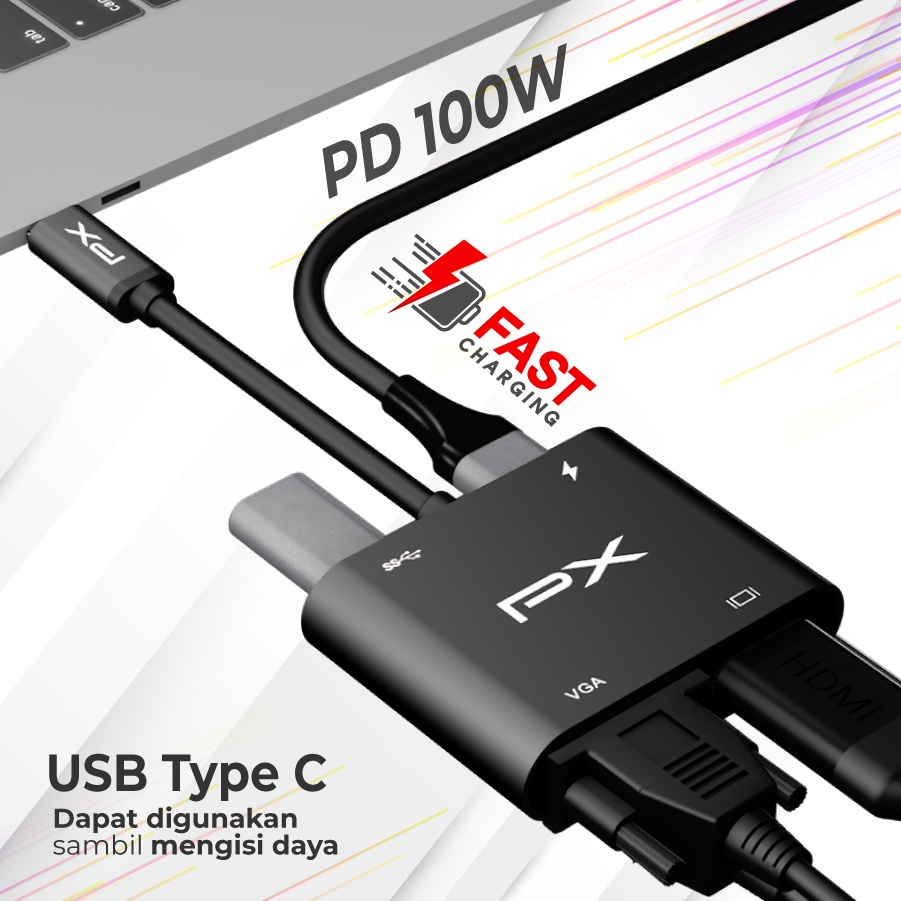 Hub Converter USB Type C 3.1 to HDMI 4K VGA USB 3.0 4 in 1 PX UCH14B